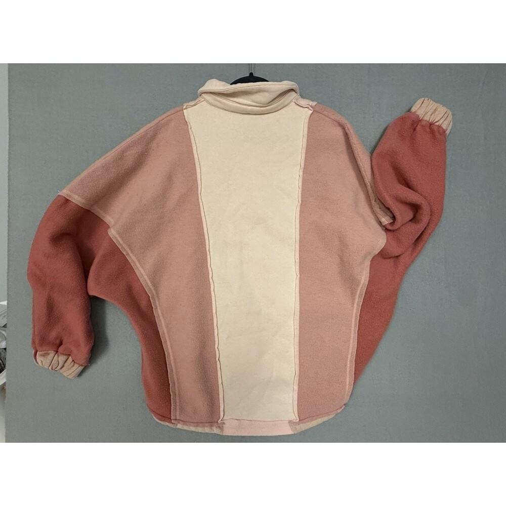 New In Womens Oversized Colorblock Sweatshirt Pullover Collared Pink M/L - Picture 3 of 9